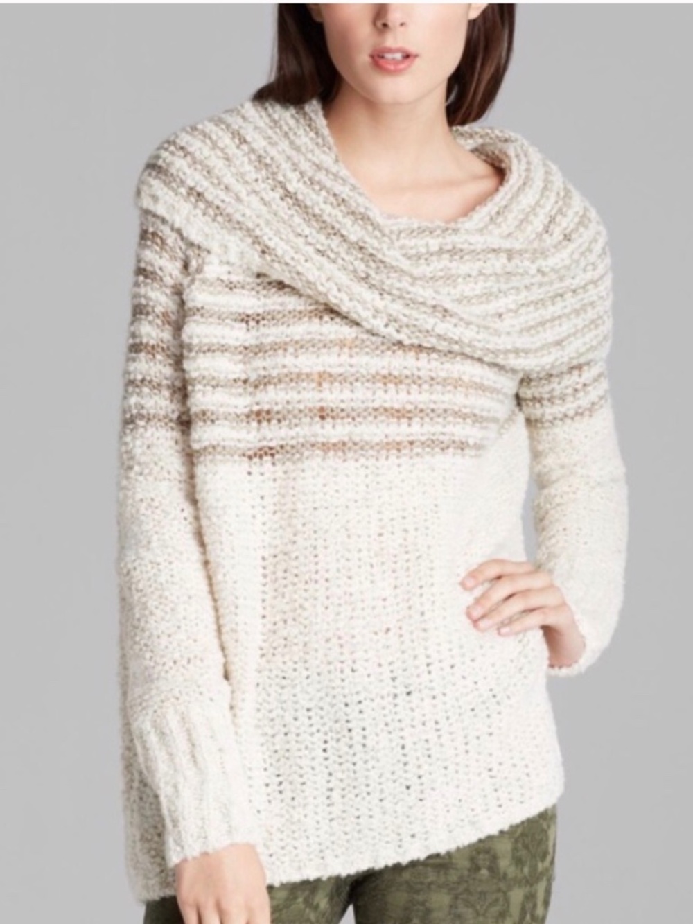 Free People Striped Cowl Sweater